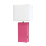 21" Hot Pink Faux Leather USB Table Lamp LED With White Shade