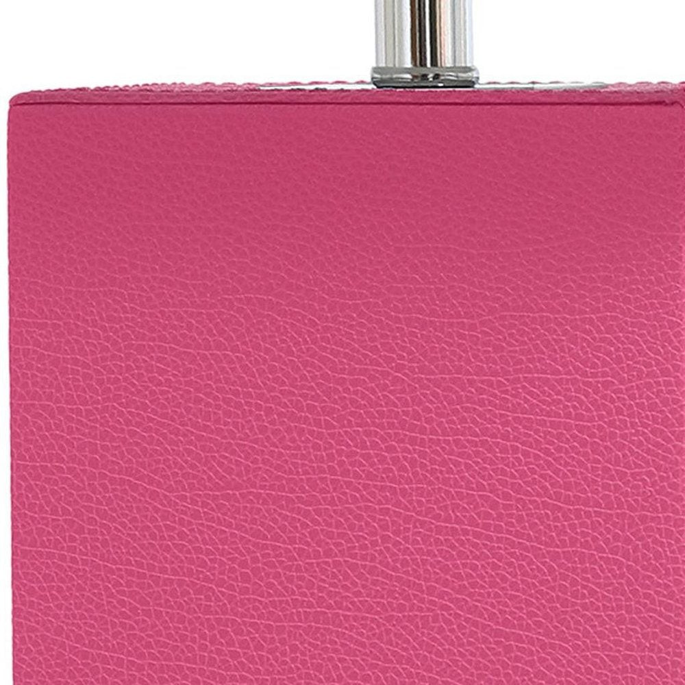 21" Hot Pink Faux Leather USB Table Lamp LED With White Shade