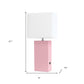 21" Pink Faux Leather USB Table Lamp With White Shade