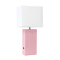 21" Pink Faux Leather USB Table Lamp With White Shade