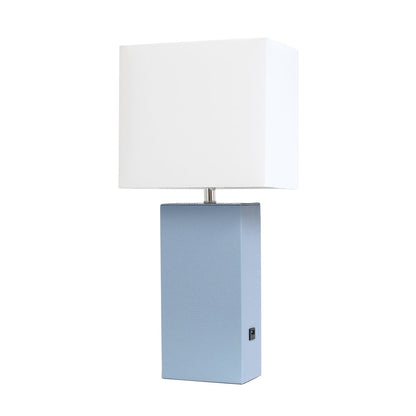 21" Periwinkle USB Table Lamp With White Shade
