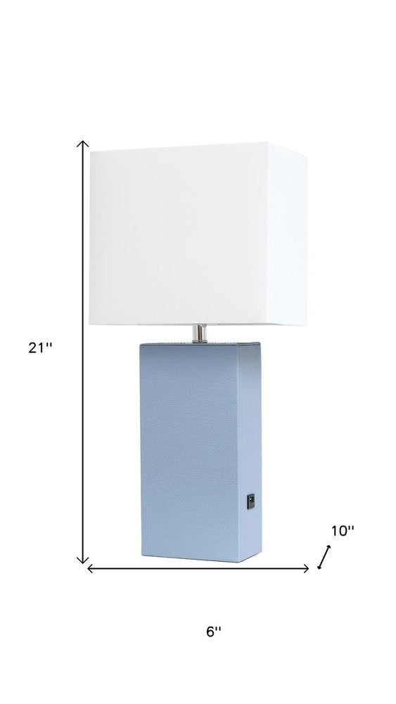 21" Periwinkle USB Table Lamp With White Shade