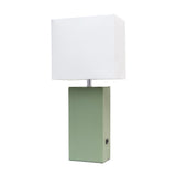 21" Sage Faux Leather USB Table Lamp With White Shade