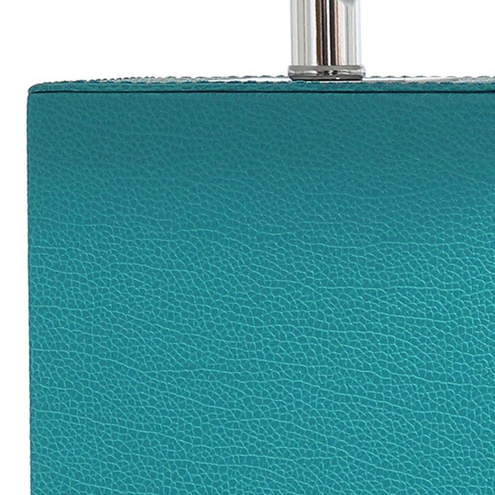 21" Teal Blue Faux Leather USB Table Lamp LED With White Shade