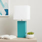21" Teal Blue Faux Leather USB Table Lamp LED With White Shade