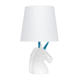 16" White And Blue Novelty Table Lamp With White Drum Shade