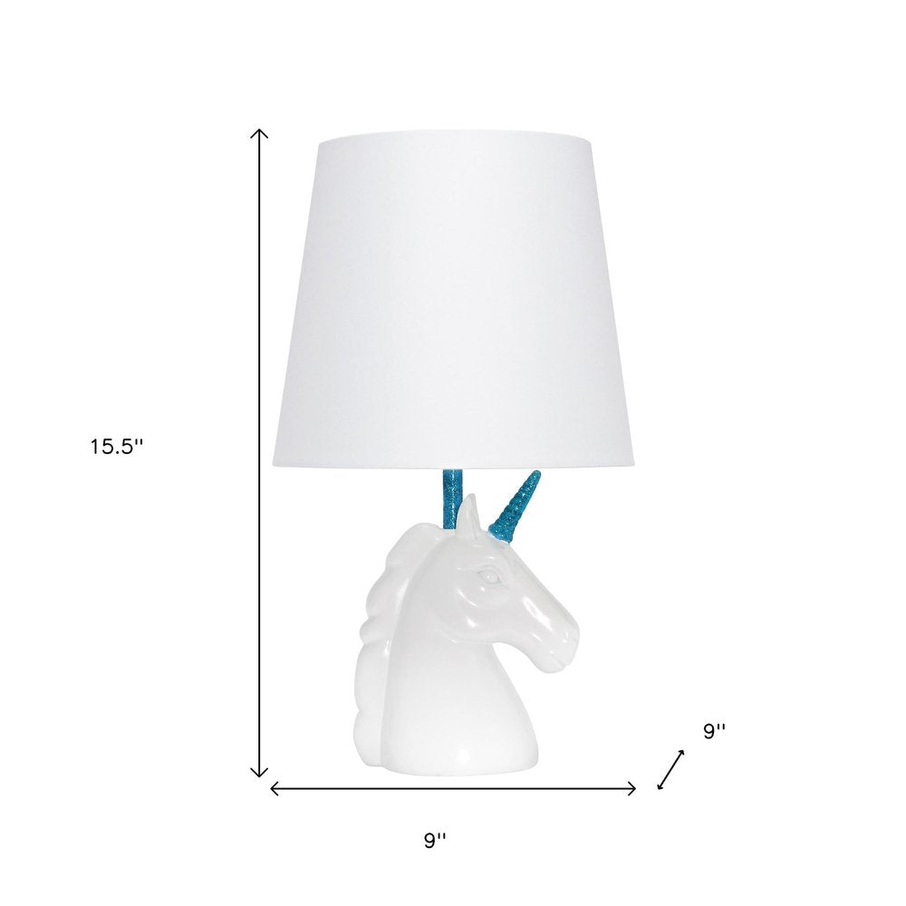 16" White And Blue Novelty Table Lamp With White Drum Shade
