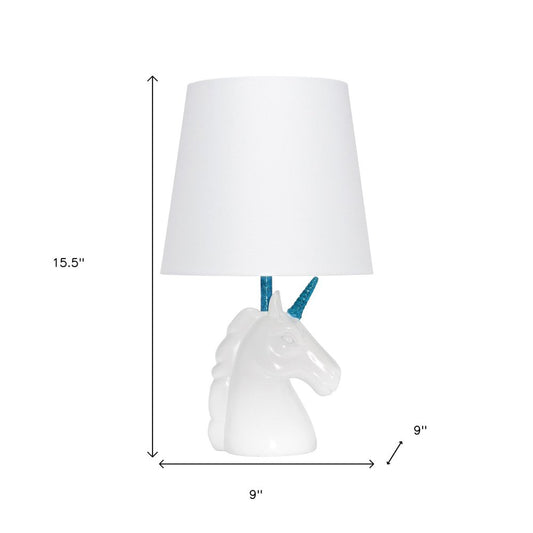 16" White And Blue Novelty Table Lamp With White Drum Shade
