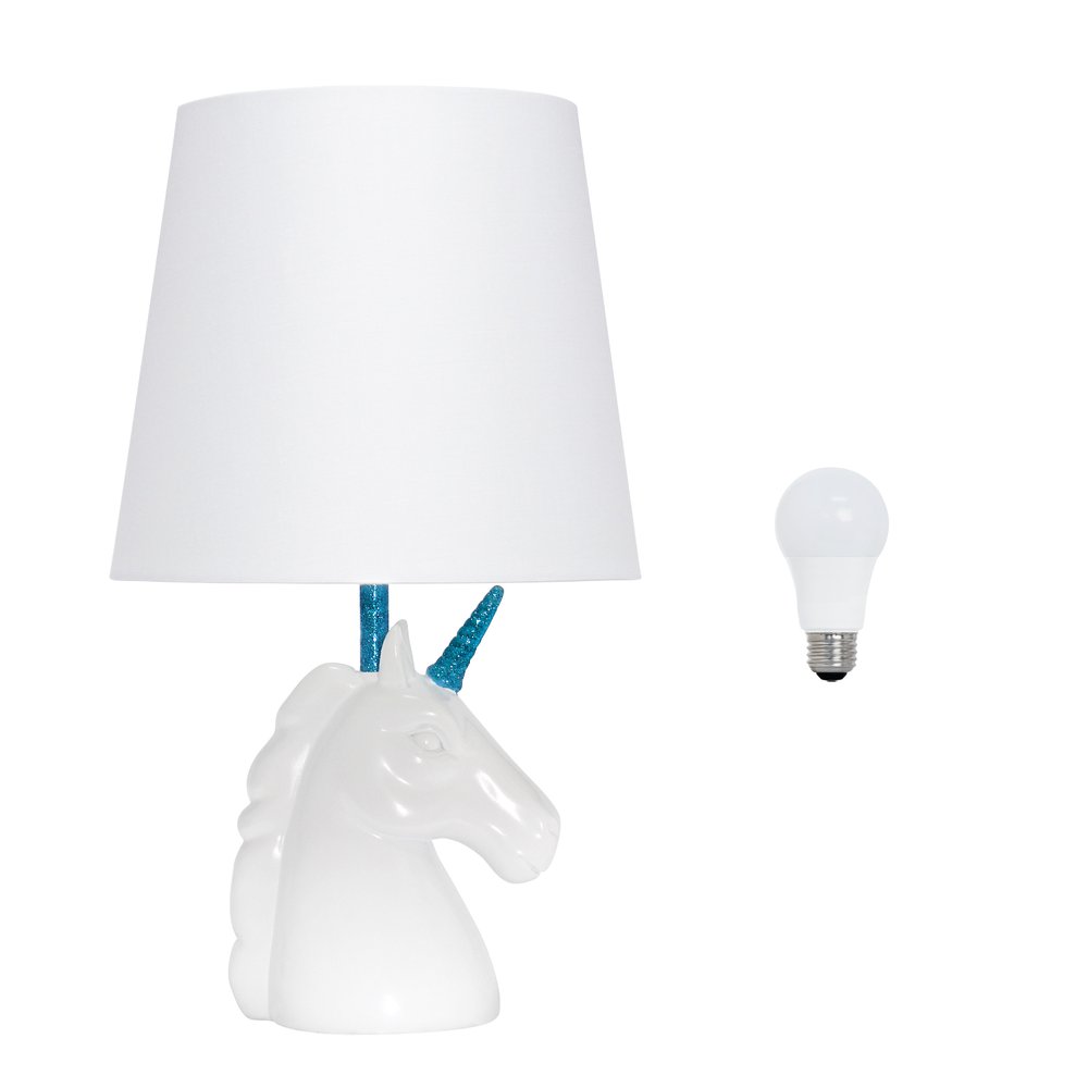 16" White And Blue Novelty Table Lamp LED With White Drum Shade