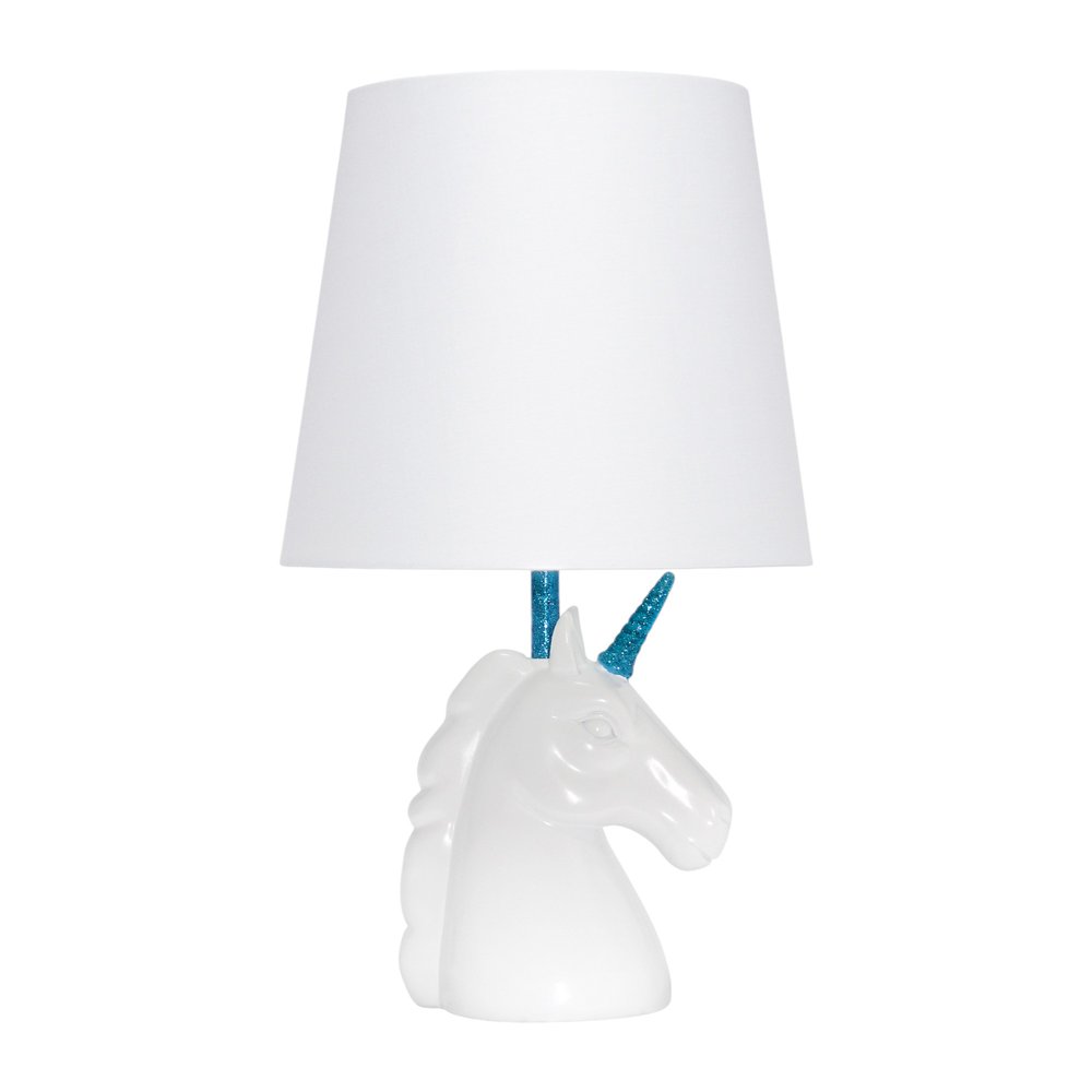 16" White And Blue Novelty Table Lamp LED With White Drum Shade
