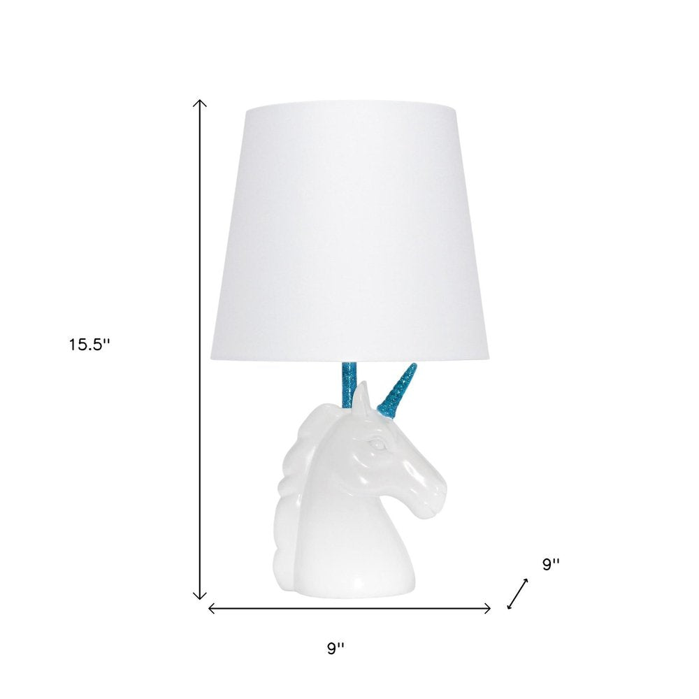 16" White And Blue Novelty Table Lamp LED With White Drum Shade