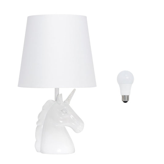 16" White Novelty Table Lamp LED With White Drum Shade