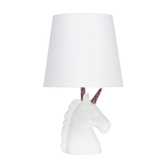 16" White And Rainbow Novelty Table Lamp With White Drum Shade