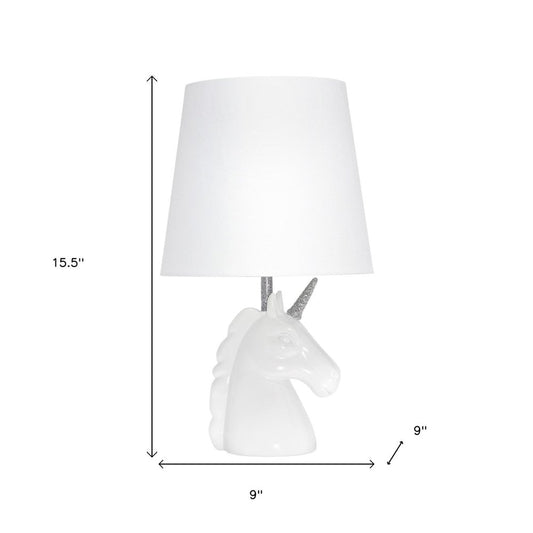 16" White And Silver Novelty Table Lamp LED With White Drum Shade