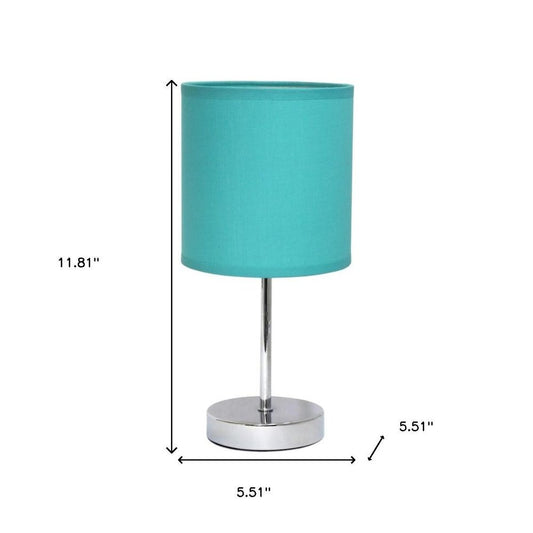 12" Silver Metal Table Lamp LED With Blue Drum Shade