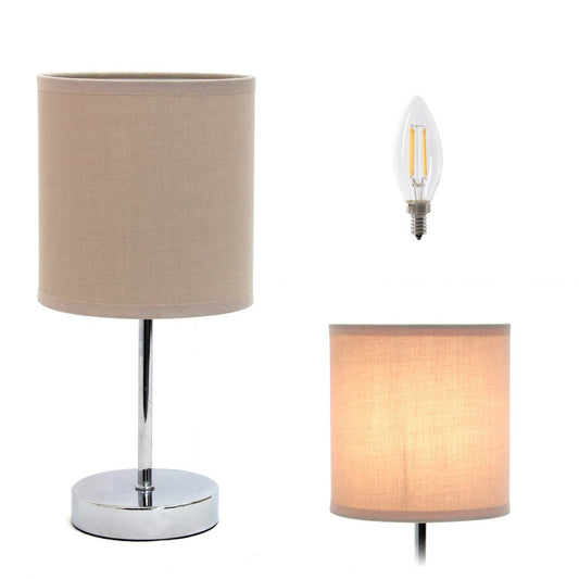 12" Silver Metal Table Lamp LED With Gray Drum Shade