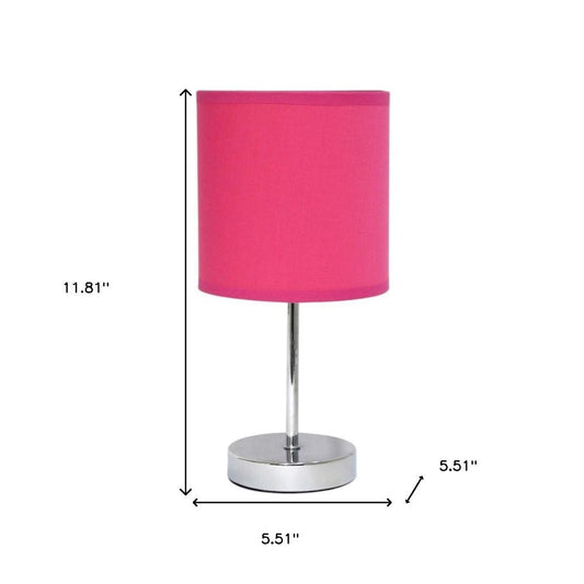 12" Silver Metal Table Lamp LED With Hot Pink Drum Shade