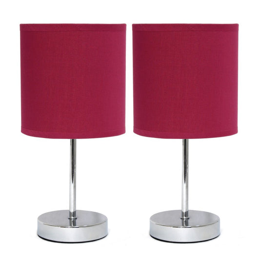 Set of Two 12" Silver Metal Table Lamp With Wine Drum Shade
