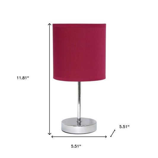 12" Silver Metal Table Lamp LED With Wine Drum Shade