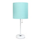 Set of Two 20" White Metal Table Lamp With Aqua Drum Shade