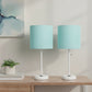 Set of Two 20" White Metal Table Lamp With Aqua Drum Shade