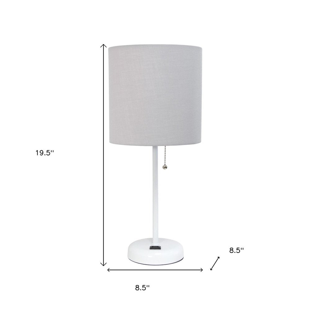 Set of Two 20" White Metal Table Lamp With Gray Drum Shade