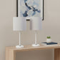 Set of Two 20" White Metal Table Lamp With Gray Drum Shade