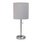 Set of Two 20" Silver Metal Table Lamp With Gray Drum Shade