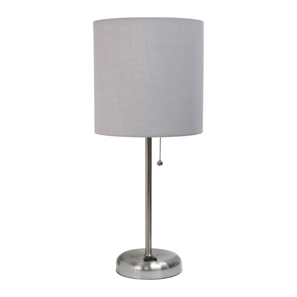 Set of Two 20" Silver Metal Table Lamp With Gray Drum Shade