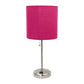 Set of Two 20" Silver Metal Table Lamp With Pink Drum Shade