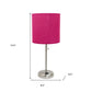 Set of Two 20" Silver Metal Table Lamp With Pink Drum Shade