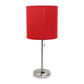 Set of Two 20" Silver Metal Table Lamp With Red Drum Shade