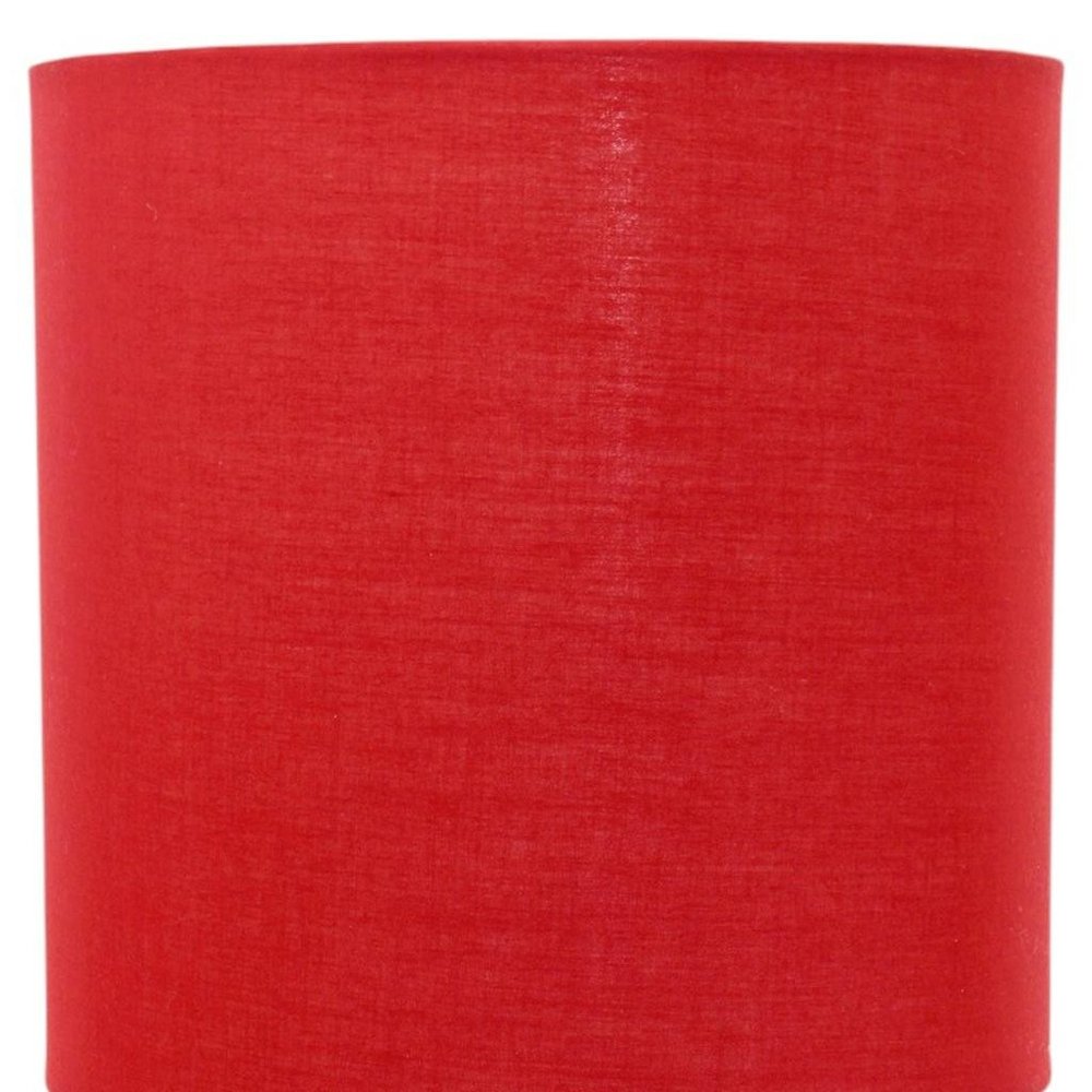 Set of Two 20" Silver Metal Table Lamp With Red Drum Shade