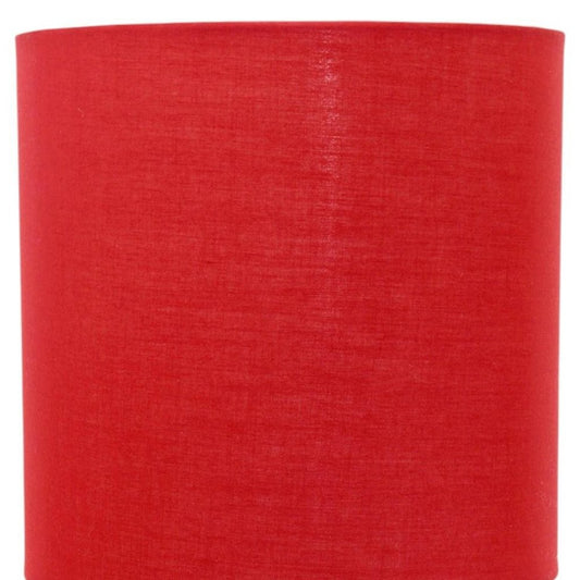 Set of Two 20" Silver Metal Table Lamp With Red Drum Shade