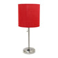 Set of Two 20" Silver Metal Table Lamp With Red Drum Shade