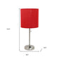 Set of Two 20" Silver Metal Table Lamp With Red Drum Shade