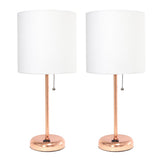Set of Two 20" Rose Gold Metal Table Lamp With White Drum Shade