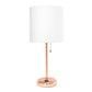 Set of Two 20" Rose Gold Metal Table Lamp With White Drum Shade