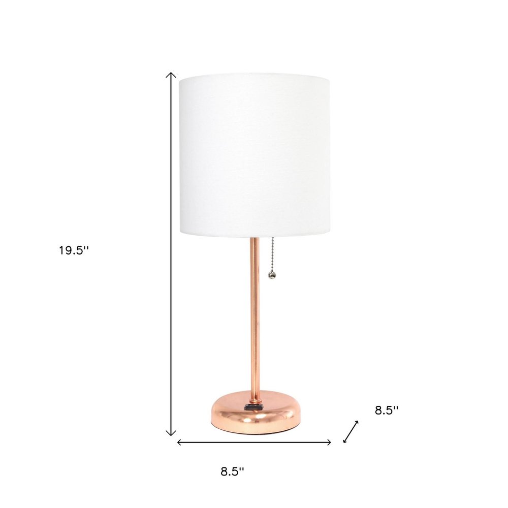 Set of Two 20" Rose Gold Metal Table Lamp With White Drum Shade