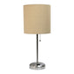 Set of Two 20" Silver Metal Table Lamp With Tan Drum Shade