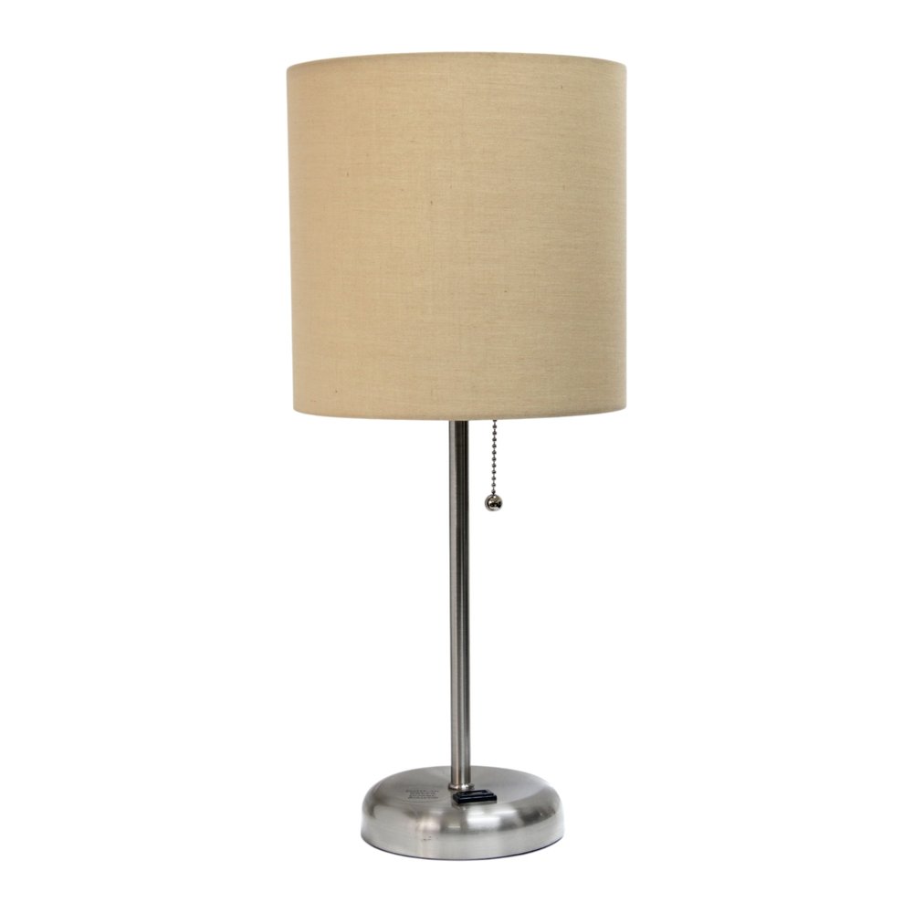 Set of Two 20" Silver Metal Table Lamp With Tan Drum Shade