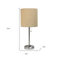 Set of Two 20" Silver Metal Table Lamp With Tan Drum Shade
