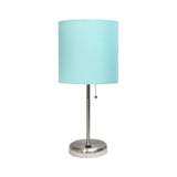 20" Silver Metal USB Table Lamp LED With Aqua Drum Shade