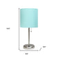 20" Silver Metal USB Table Lamp LED With Aqua Drum Shade