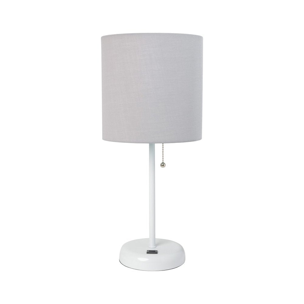 20" White Metal USB Table Lamp LED With Gray Drum Shade