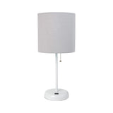 20" White Metal USB Table Lamp LED With Gray Drum Shade