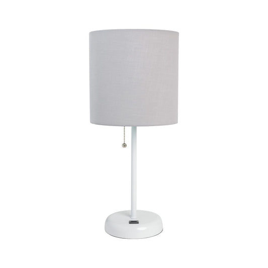 20" White Metal USB Table Lamp LED With Gray Drum Shade
