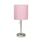 20" Silver Metal USB Table Lamp LED With Light Pink Drum Shade