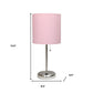 20" Silver Metal USB Table Lamp LED With Light Pink Drum Shade