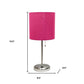 20" Silver Metal USB Table Lamp LED With Pink Drum Shade